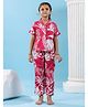 SAY Pure Cotton Woven Half Sleeves Leaves Printed Coordinating Night Suit Set - Rose Pink