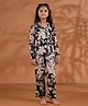 SAY Pure Cotton Woven Full Sleeves Leaves Printed Coordinating Night Suit Set - Black