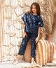 SAY Pure Cotton Woven Half Sleeves Floral Printed Kaftan & Pajama Set - Navy Blue