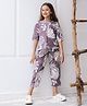 SAY Pure Cotton Woven Three Fourth Sleeves Leaves Printed Coordinating Night Suit Set - Lavender