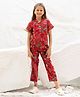 SAY Pure Cotton Woven Half Sleeves Floral Printed Coordinating Night Suit Set - Red