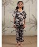 SAY Pure Cotton Woven Half Sleeves Floral Printed Kaftan & Pajama Set - Black