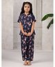 SAY Pure Cotton Woven Christmas Theme Half Sleeves Reindeer Printed Coordinating Night Suit Set - Blue