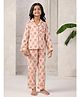 SAY Pure Cotton Woven Full Sleeves Floral Printed Coordinating Night Suit Set - Beige