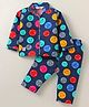Enfance Core Cotton Woven Full Sleeves Smiley Printed Coordinating Night Suit Set - Navy Blue