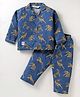Enfance Core Cotton Woven Full Sleeves Tiger Printed Coordinating Night Suit Set - Navy Blue