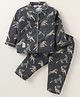 Enfance Core Cotton Woven Full Sleeves Tiger Printed Coordinating Night Suit Set - Dark Grey