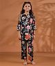 SAY Pure Cotton Woven Three Fourth Sleeves Floral Printed Coordinating Night Suit Set - Black