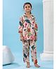 SAY Pure Cotton Woven Three Fourth Sleeves Floral Printed Coordinating Night Suit Set - Peach