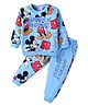 Babyhug Disney Terry Knit Full Sleeves Mickey Mouse Printed T-Shirt & Lounge Pant Set - Light Blue