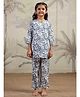 SAY Pure Cotton Woven Three Fourth Sleeves Floral Printed Coordinating Night Suit Set - Blue & White