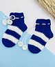 Little Peas Woollen Crochet Striped  Socks - Dark Blue & White