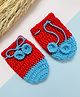 Little Peas Woollen Crochet Designed Colour Blocked Mittens - Red & Light Blue