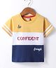 ToffyHouse Cotton Knit Half Sleeves Cut & Sew T-Shirt with Text Print & Tape Detailing - Yellow White & Navy Blue