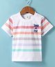 ToffyHouse Cotton Knit Half Sleeves T-Shirt with Stripes - White
