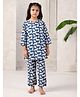 SAY Pure Cotton Woven Three Fourth Sleeves Animal Printed Coordinating Night Suit Set - Navy Blue & White