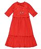 Young Birds Three Fourth Sleeves Floral Embroidered Dress - Red
