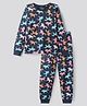 Primo Gino Cotton Knit Full Sleeves Night Suit with Horse Print - Navy Blue