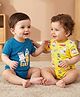 Babyoye 100% Cotton Knit With Eco Jiva Finish Half Sleeves Onesies with Bear Print Pack of 2 - Blue & Yellow