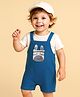 Babyoye 100% Cotton With Eco Jiva Finish Half Sleeves Romper With Zebra Pocket Patch Applique - Blue & White