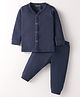 Kanvin Cotton Full Sleeves Solid Color Thermal Vest & Pant Set - Navy Blue