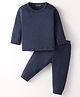 Kanvin Cotton Knit Full Sleeves Solid Colour  Thermal Vest & Lounge Pant - Navy Blue