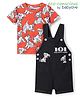 Babyoye Disney Single Jersey Knit Half Sleeves 101 Dalmatians Printed T-Shirt & Denim Dungaree - Black & Orange