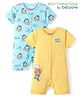 Babyoye Interlock Knit Half Sleeves Rompers With Teddy Bear & Airplane Print Pack of 2 - Yellow & Blue