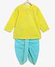 Campana 100% Cotton Full Sleeves Leheriya Printed Kurta With Dhoti Set - Yellow & Sky Blue
