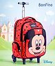 Bonfino Disney Mickey Mouse Printed School Backpack|2 Main Compartments, 1 Front Pocket & 1 Side Pocket, 1 side Bottle Pocket|Water Resistant|Long lasting and Durable Zippers | Comfortable back cushioning | For School, Travel and Outdoors|Red- 15 inc