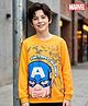 Pine Kids Marvel Terry Knit Full Sleeves Drop Shoulder  Sweatshirt with Captain America Graphics - Yellow