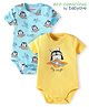 Babyoye Interlock Knit Half Sleeves Onesies With Animal Print Pack of 2 - Yellow & Blue