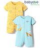 Babyoye 100% Cotton Knit Half Sleeves Eco Jiva Finish Rompers with Aeroplane Print Pack of 2 - Light Blue & Yellow
