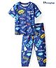 Honeyhap Premium Cotton Knit Text Printed Half Sleeves Night Suit with Bio Finish - Navy Peony