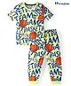 Honeyhap Premium Cotton Knit Text Printed Half Sleeves Night Suit with Bio Finish - Sunny Lime