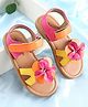 Babyoye Sandals with Velcro Closure & Floral Applique - Pink & Yellow
