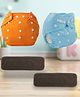 Sparkle Joy Washable & Reusable Cloth Diapers/Nappies Combo Pack of 2 Free size With 2 organic cotton Grey inserts - Sky-blue & Orange