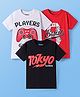 Pine Kids Cotton Knit Half Sleeves T-Shirt with Text Print Pack of 3 - White Black & Red