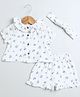 Sweetlime by A.S Cotton Woven Half Sleeves Floral Printed Shirt Style Top & Coordinating Shorts With Headband Set - White