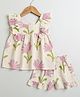Sweetlime by A.S Organic Cotton Woven Sleeveless Floral Printed Top & Coordinating Shorts Set - Cream