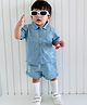 Sweetlime by A.S Denim Woven Sleeveless Koala Printed Shirt & Coordinating Shorts Set - Blue
