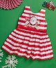 O'CARINA Woven Sleeveless Striped Frock with Santa Print - Red