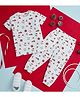 O'CARINA Cotton Knit Half Sleeves T-Shirt & Lounge Pant Set With Christmas Theme Print - Off White