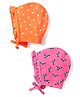 Babyhug Interlock Knit Bonnet Bonnet Caps With Floral & Polka Dot Print Pack of 2 - Dark Pink & Orange