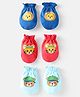 Babyhug 100% Cotton Knit Mittens with Animal Prints Pack of 3 - Blue & Red