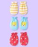 Babyhug Cotton  Knit Mittens With Stripes Bear & Star Print Pack of 3 -Yellow Light Blue & Red