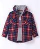 Rikidoos Full Sleeves Checked Hooded Shirt With Typography Printed  Tee - Maroon & Grey