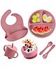 Nicety 6 Pcs Silicone Baby Tableware Set, Baby Suction Plate and Bowl with Adjustable Bib, Spoon, Fork, Sippy Cup, Baby Feeding Dinner Sets for Kids 6+ Month Age (Dusty Pink)