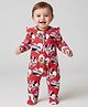 Babyhug Disney Interlock Knit Full Sleeves Front Open Footed Sleep Suit with Minnie Mouse Print & Frill Detailing - Red