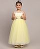 Toy Balloon Kids Net Sleeveless Floral Shaped Lace & Butterfly Shaped Sequins Embellished Dress - Lemon Yellow